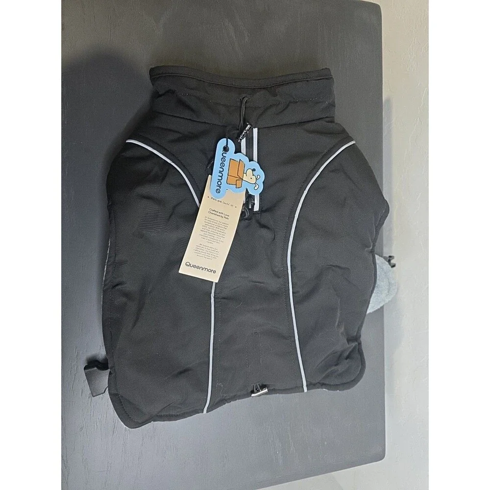 Queenmore Winter Dog Coat Waterproof Puffer Fleece Snowsuit, Black Small
